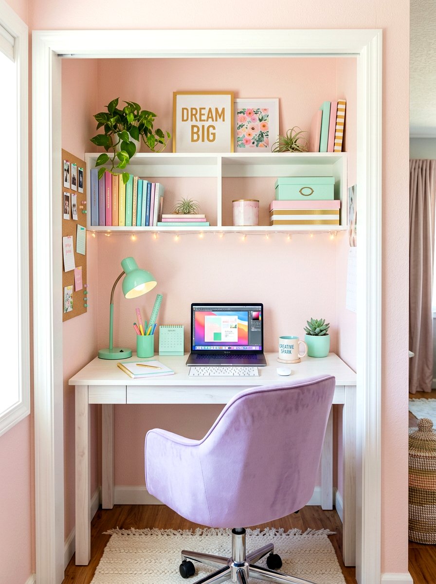 Pastel aesthetic cloffice - 30 desk in closet ideas aesthetic