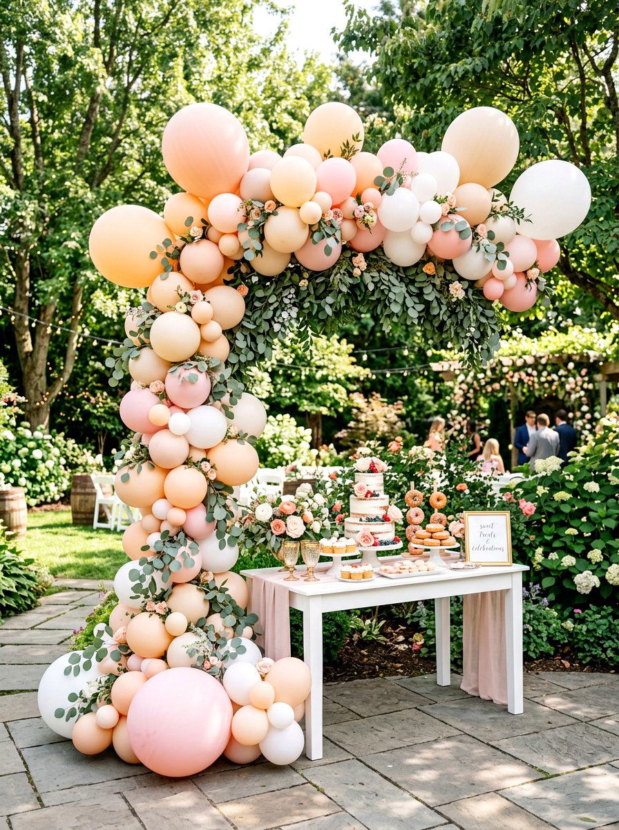Pastel balloon arches - 30 bridal shower garden party ideas