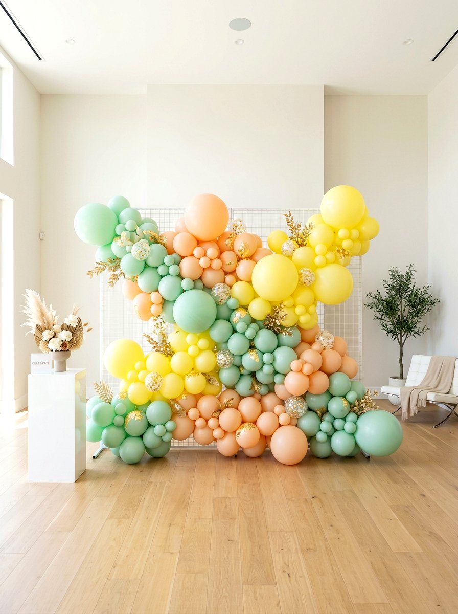 Pastel balloon backdrop wall - 30 baby shower backyard decor ideas