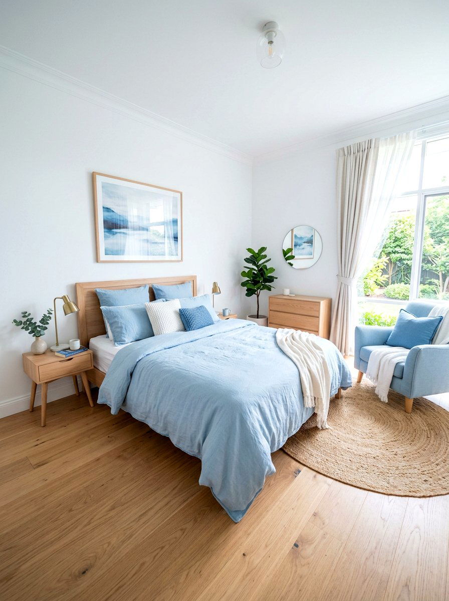 Pastel blue bedroom accent - 30 Paris apartment bedroom ideas