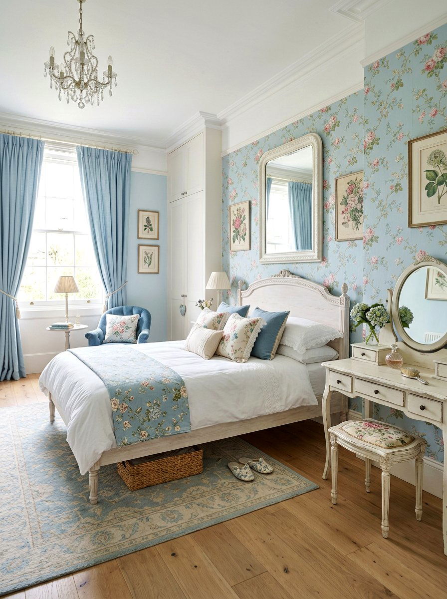Pastel blue floral bedroom - 30 cool blue bedroom ideas