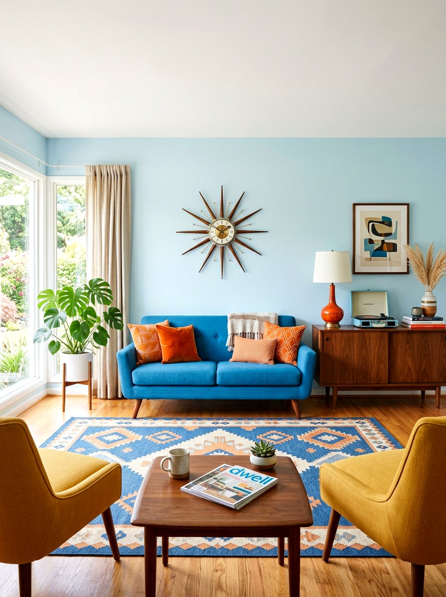 Pastel blue mid century living room - 30 soft blue living room ideas