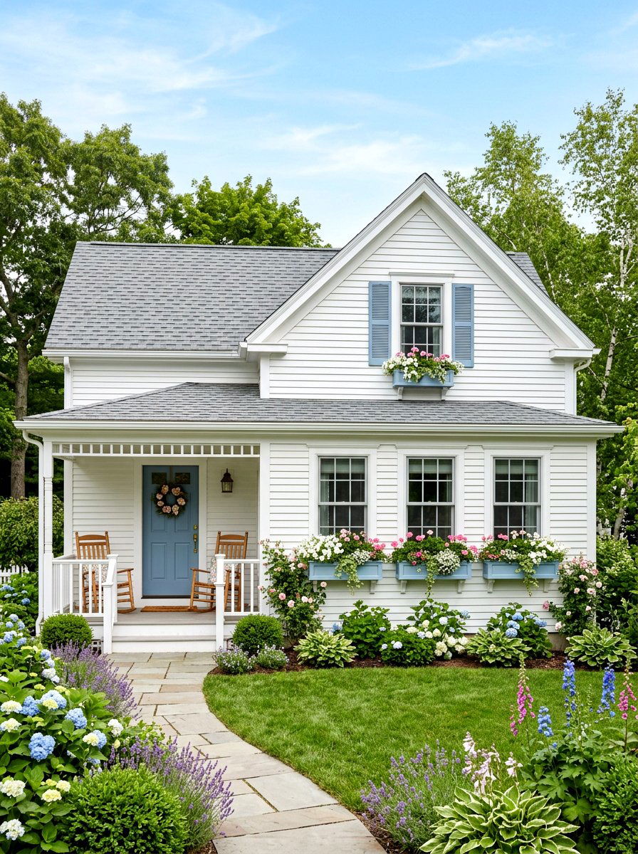 Pastel blue window boxes - 30 blue house exterior ideas