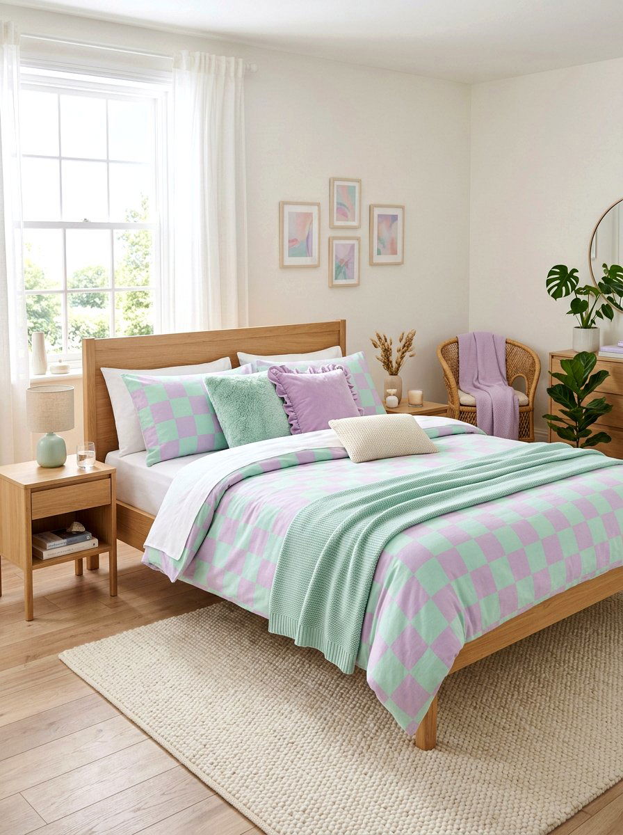 Pastel checkerboard bedding - 30 bright checkerboard decor ideas