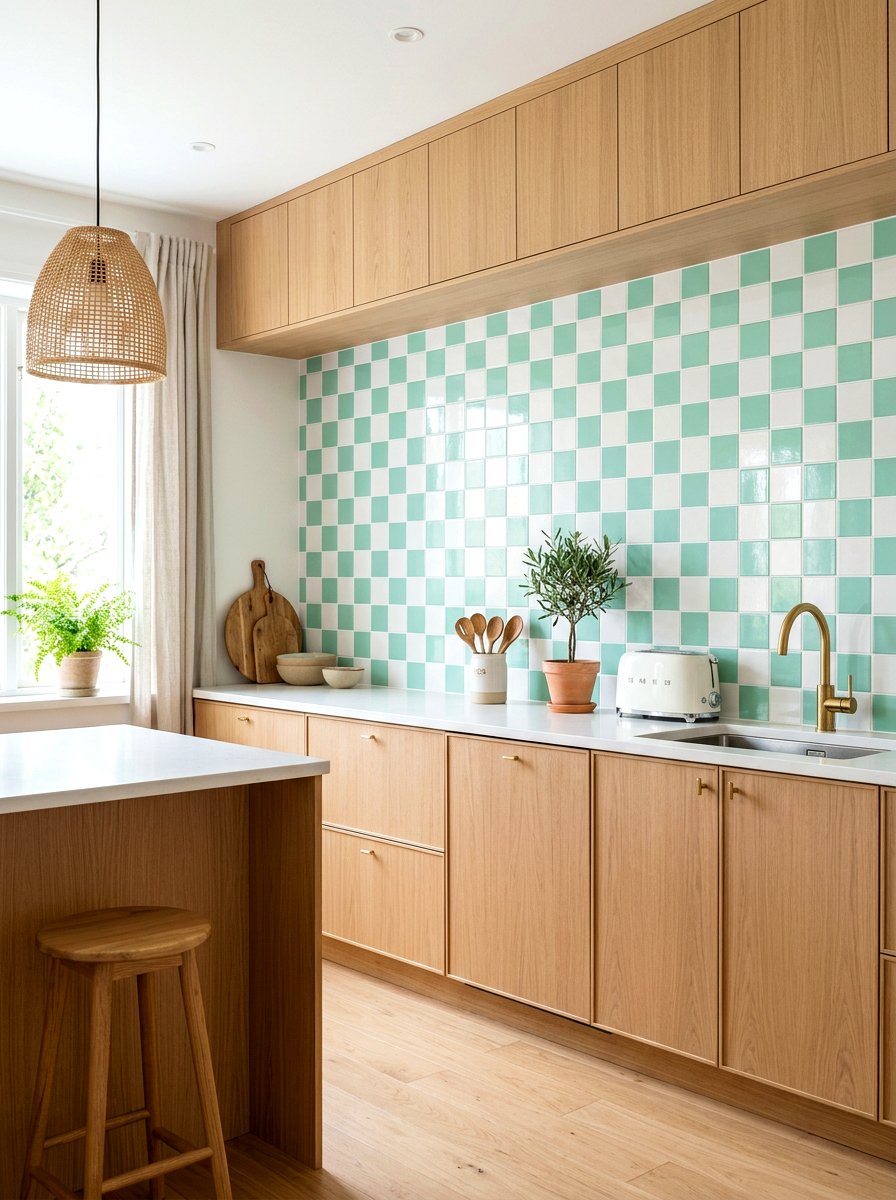 Pastel checkerboard tile backsplash - 30 checkerboard kitchen tile ideas