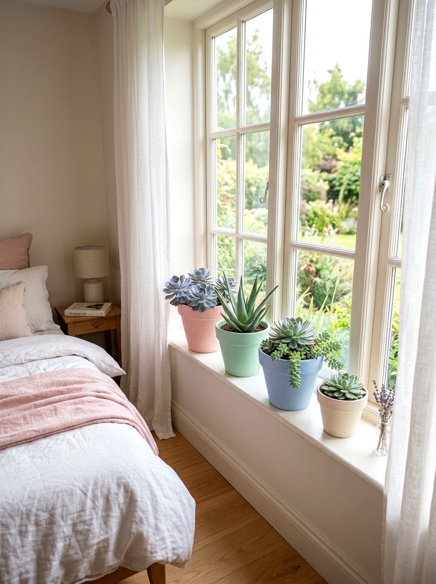 Pastel clay pots - 30 succulent windowsill ideas
