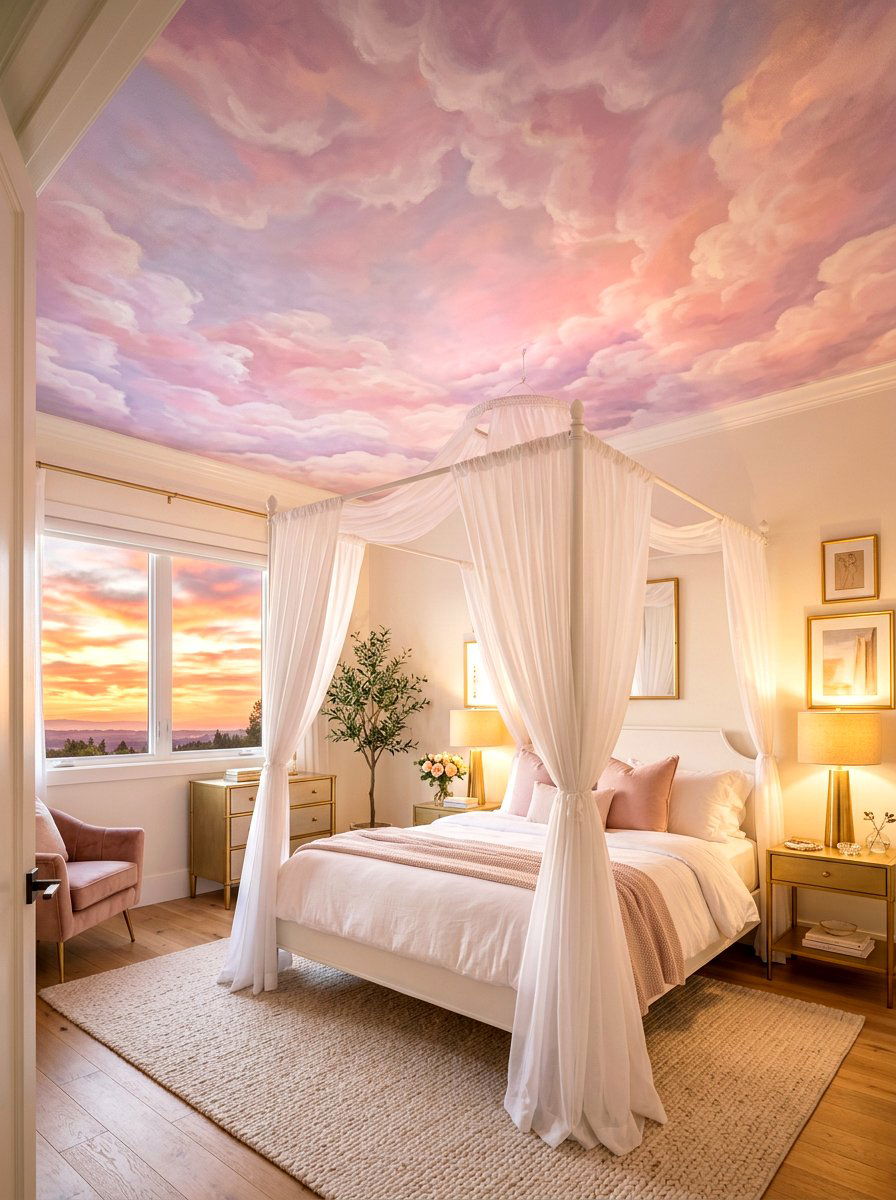 Pastel cloud ceiling mural - 30 ceiling mural ideas