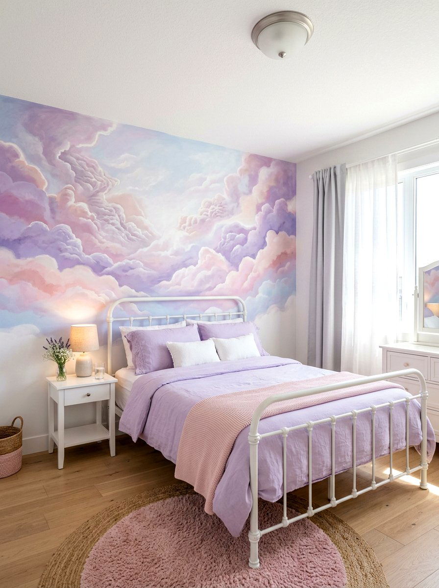 Pastel cloud wall mural - 30 mural wall ideas