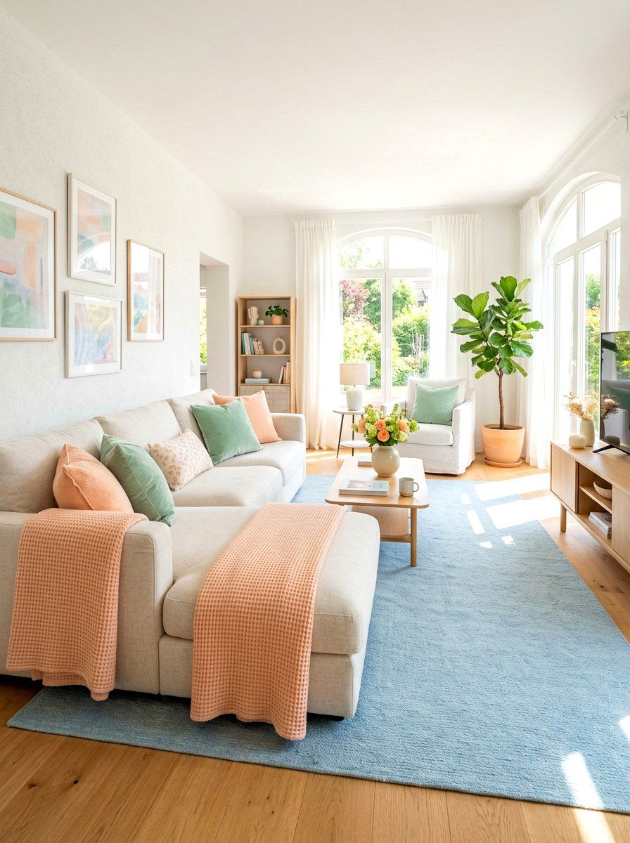 Pastel color bright living room - 30 sun washed living room ideas