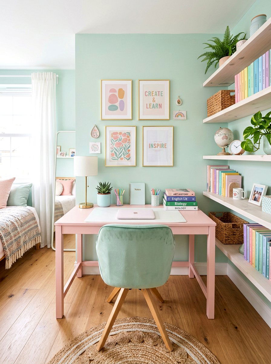Pastel colored homework zone - 30 homework nook ideas