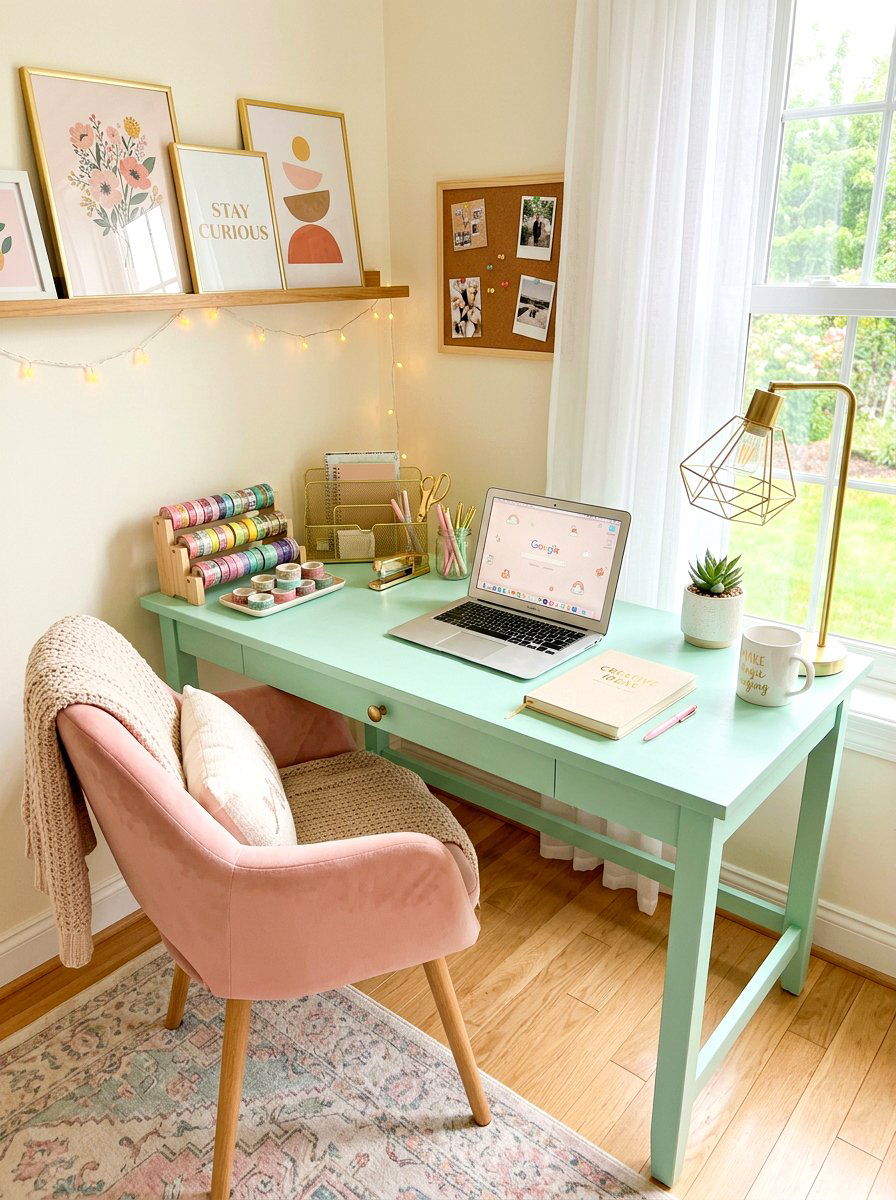 Pastel colored workspace - 30 journaling corner ideas