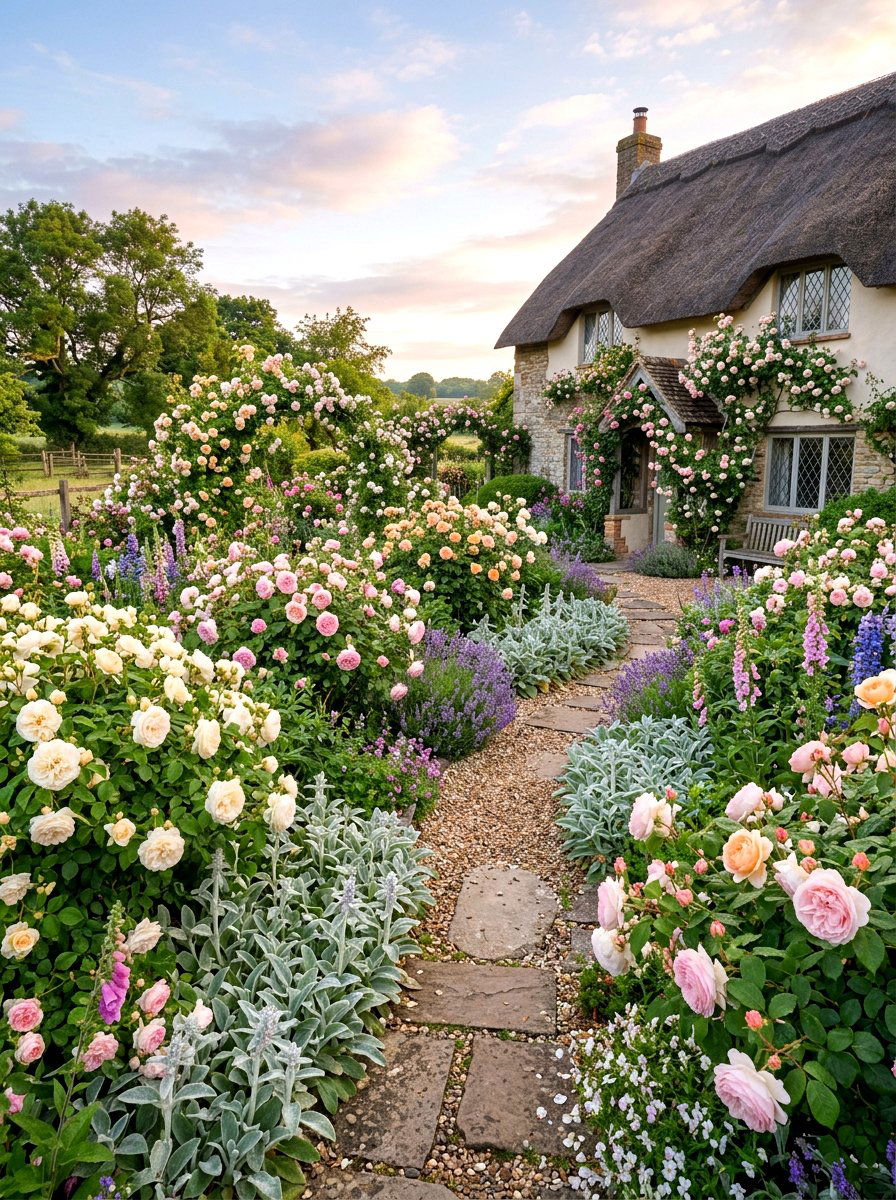 Pastel cottage rose garden - 30 cottage rose border landscaping ideas