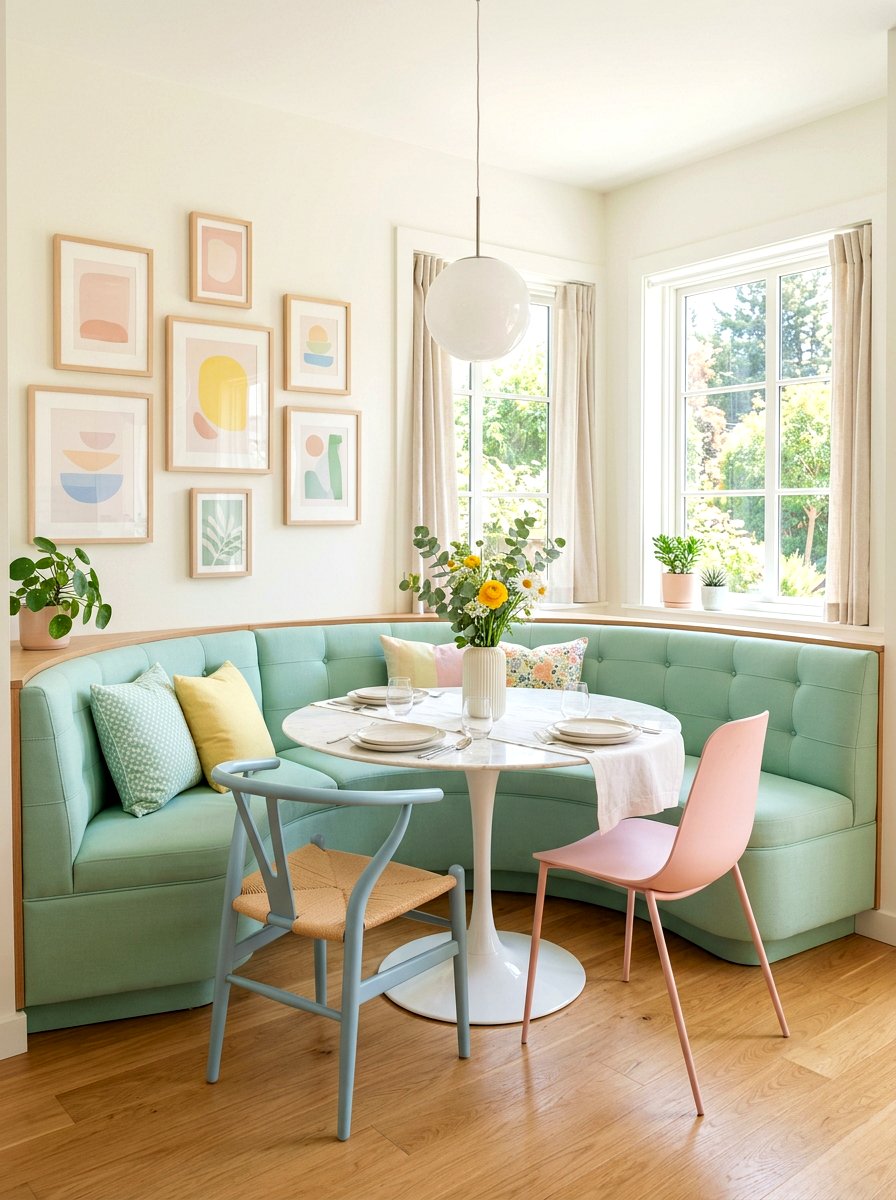 Pastel curved kitchen nook - 30 curved banquette ideas