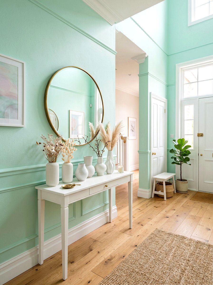 Pastel entryway walls - 30 summer foyer decor ideas