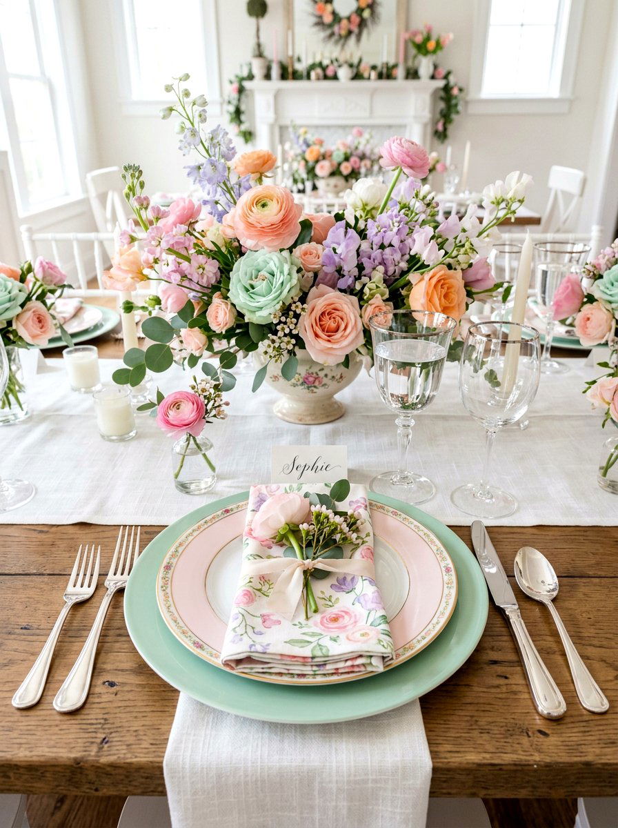 Pastel floral place setting - 30 place setting ideas