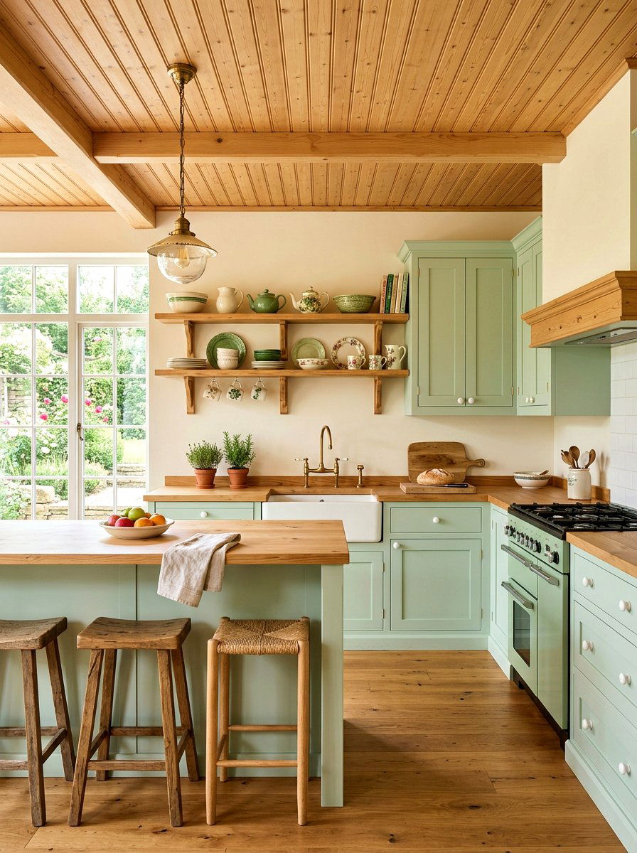 Pastel green and pine kitchen - 30 green and wood kitchen ideas