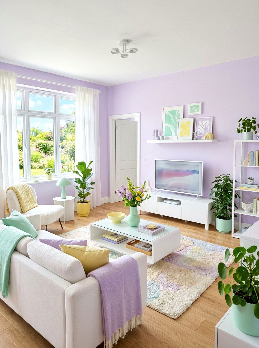 Pastel lilac living room - 30 lilac living room ideas