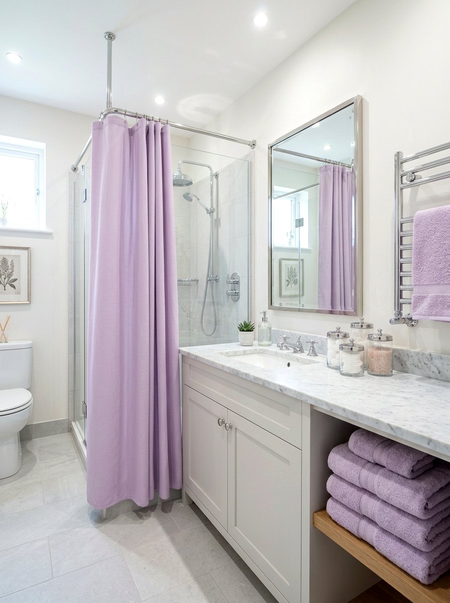 Pastel lilac shower curtain - 30 shower curtain bathroom ideas