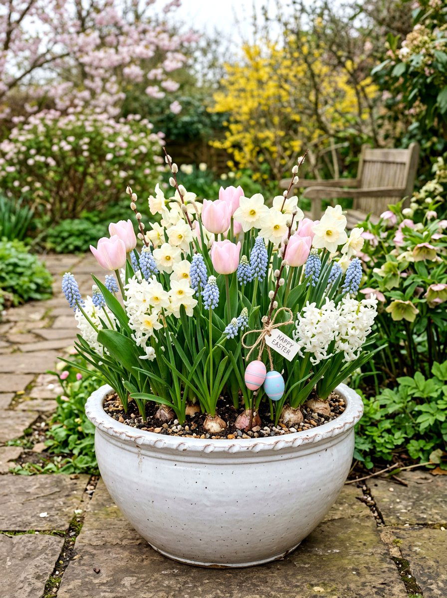 Pastel mixed bulb planter - 30 bulb layer planting ideas