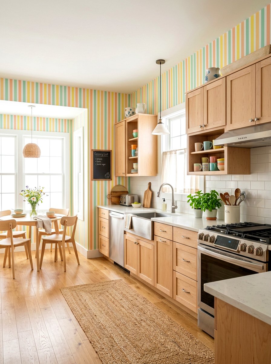 Pastel multi color striped kitchen - 30 striped kitchen wallpaper ideas