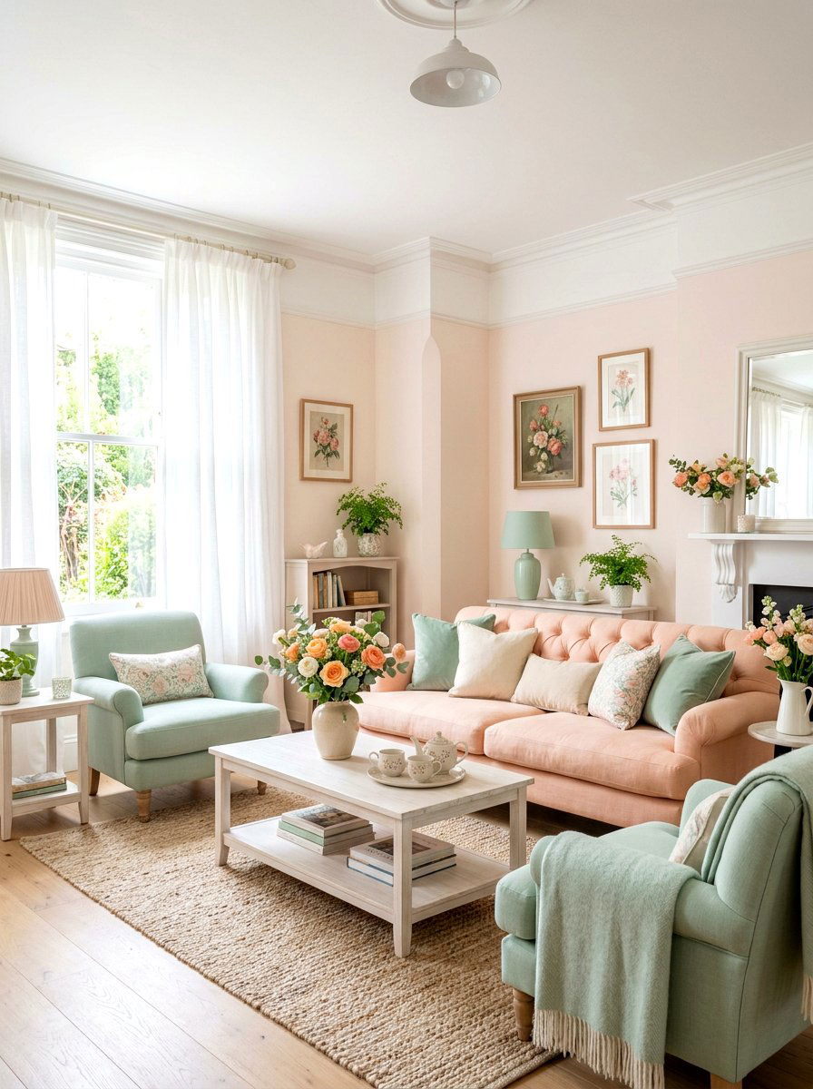 Pastel peach living room - 30 peach living room ideas