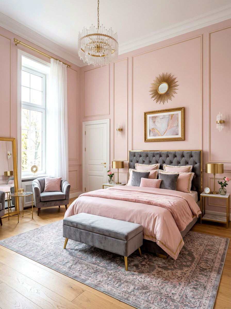 Pastel pink bedroom - 30 Parisian hotel bedroom ideas