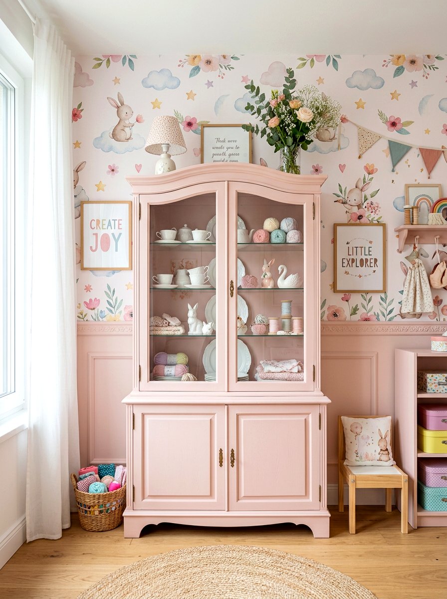 Pastel pink china cabinet - 30 china cabinet makeover ideas