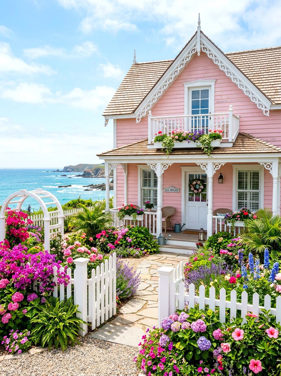 Pastel pink coastal cottage - 30 beach cottage exterior ideas