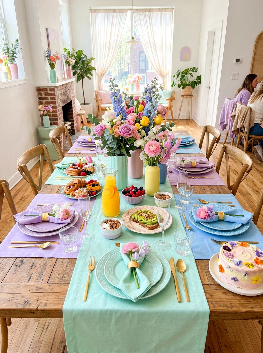 Pastel rainbow brunch table - 30 elegant brunch table ideas