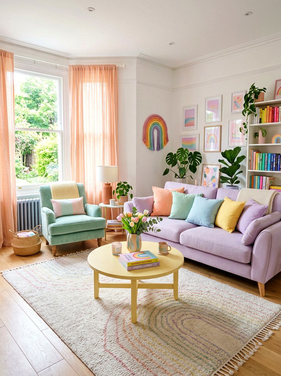 Pastel rainbow living room - 30 happy color living room ideas