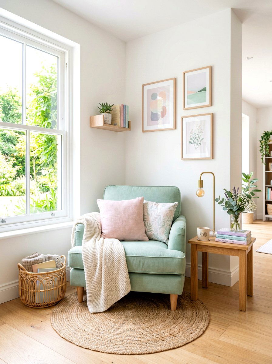 Pastel reading corner - 30 bright reading nook ideas