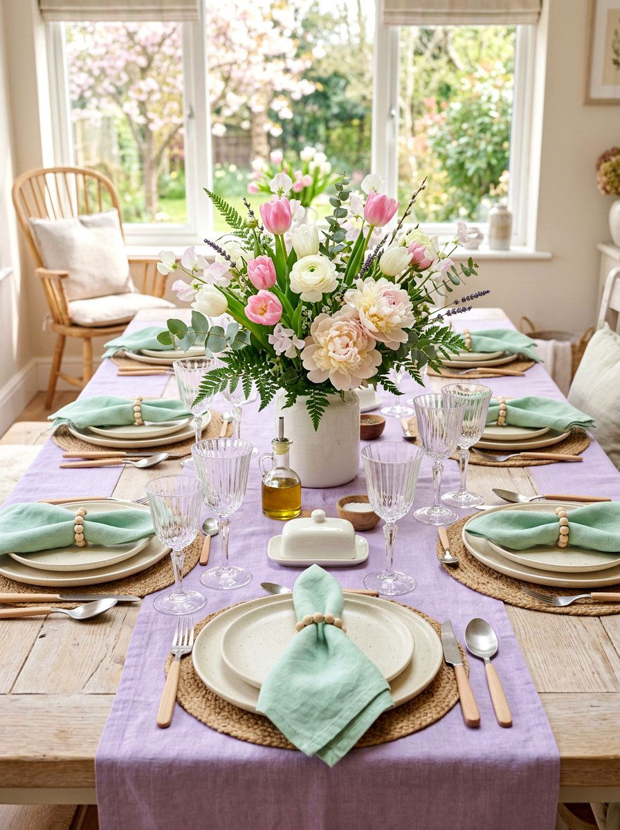 Pastel spring table arrangement - 30 dinner party table ideas aesthetic