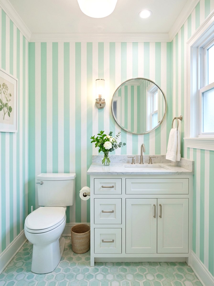 Pastel striped small powder room - 30 striped powder room ideas