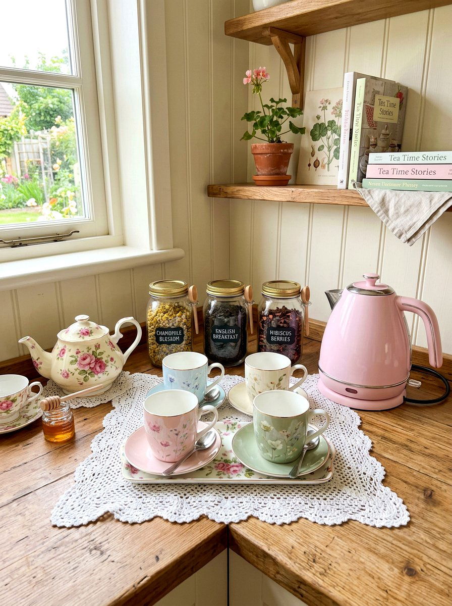Pastel tea station - 30 coquette kitchen ideas
