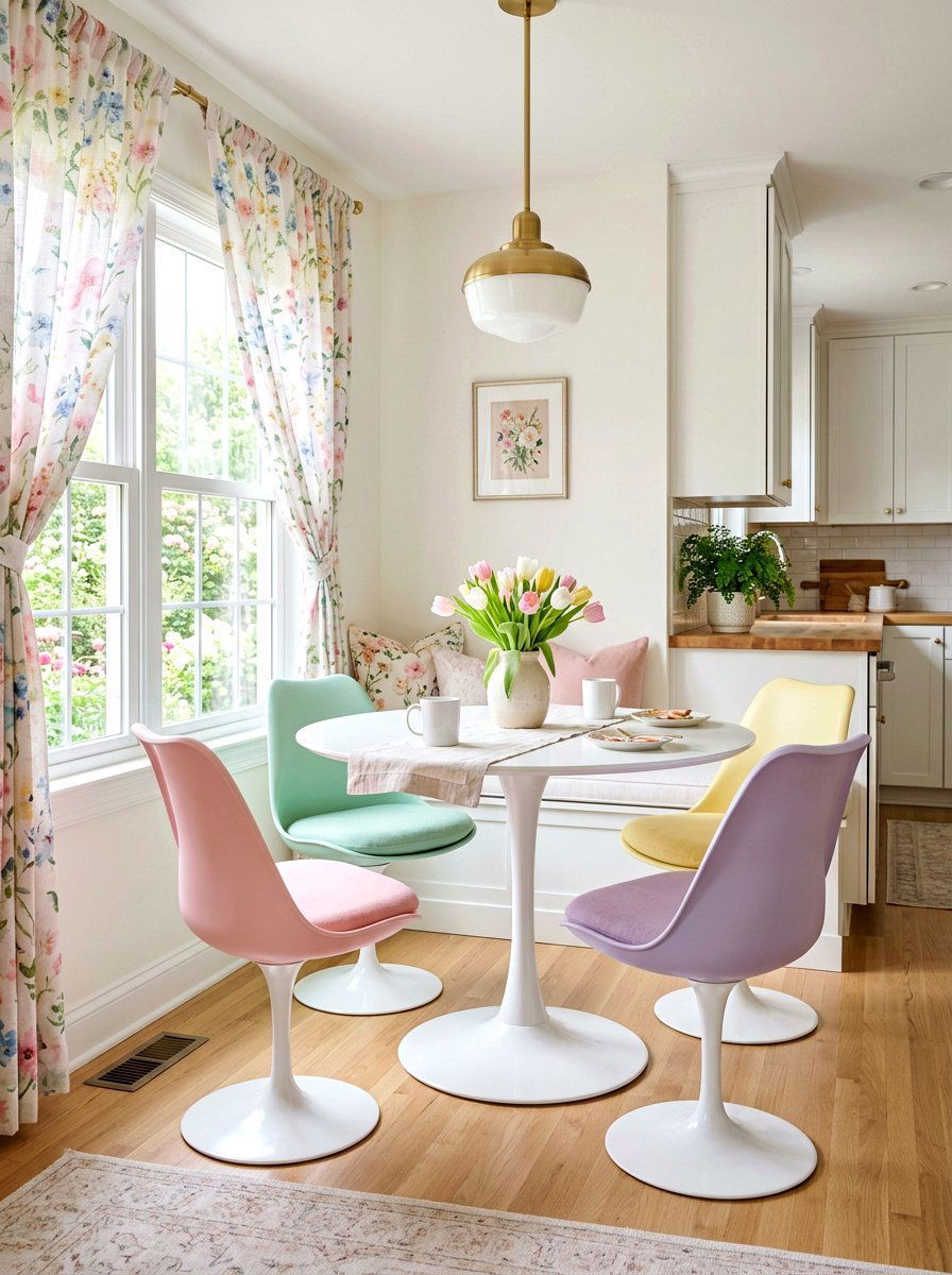 Pastel tulip chairs - 30 coquette kitchen ideas