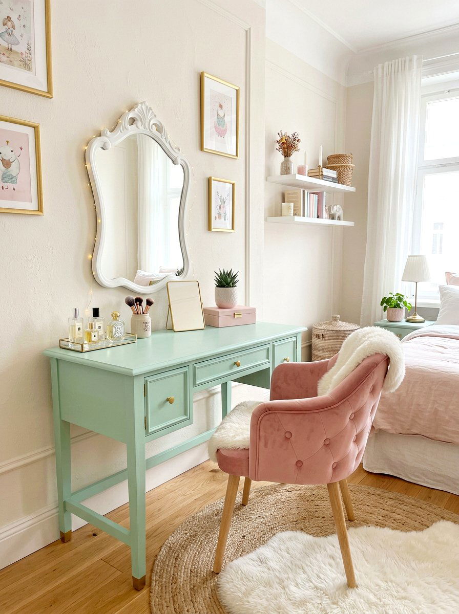 Pastel vanity desk - 30 bedroom vanity corner ideas