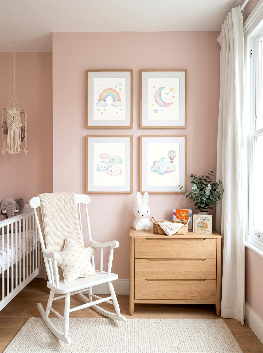 Pastel watercolor prints - 30 art wall kids room ideas