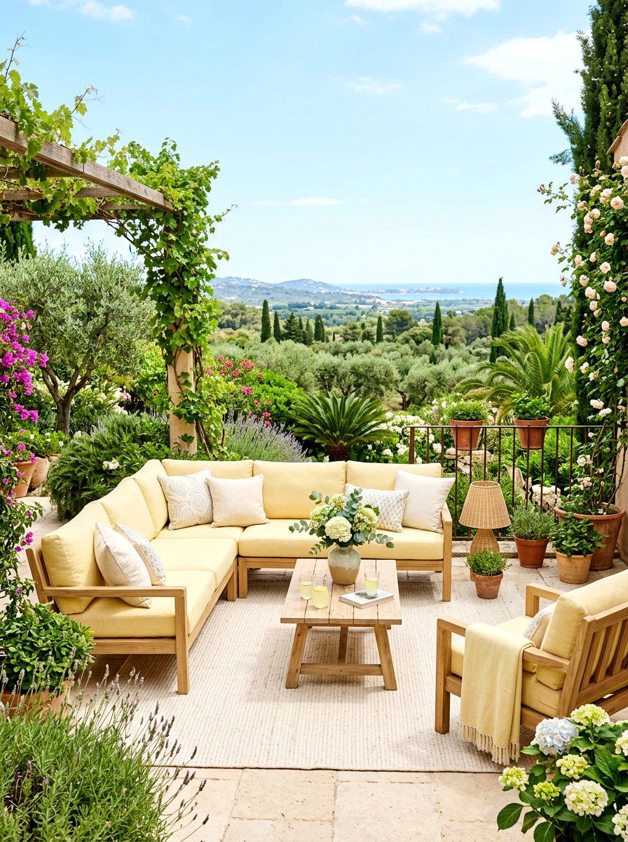 Pastel yellow patio lounge - 30 lemonade patio party ideas