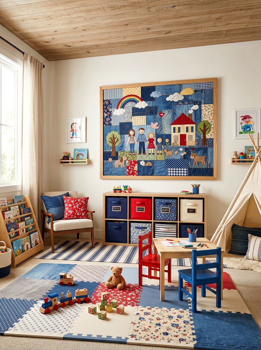 Patchwork Fabric Wall Collage - 30 framed textile wall ideas