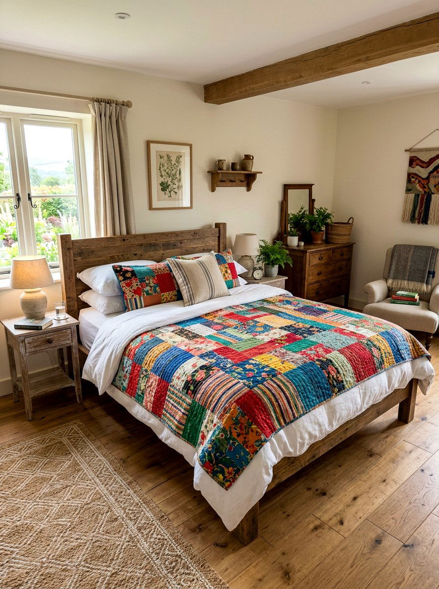 Patchwork Quilt Bedding - 30 cottage romantic bedroom ideas
