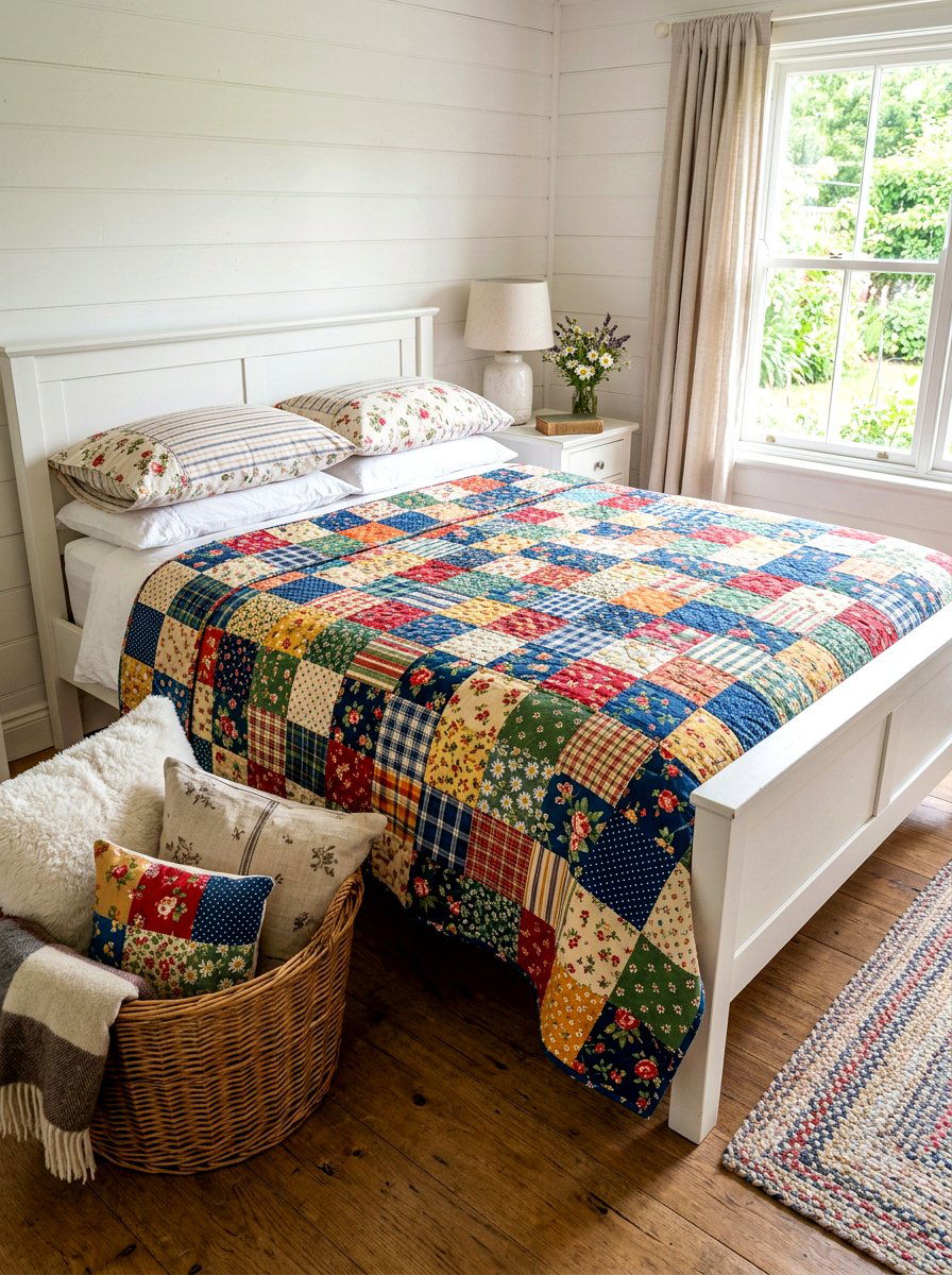 Patchwork Quilt Bedspread - 30 frilly bedroom ideas