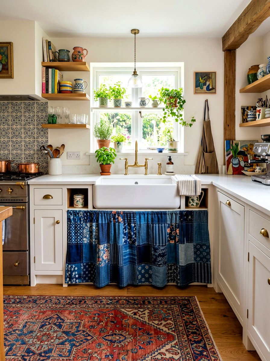 Patchwork Style Sink Skirt - 30 sink skirt kitchen ideas