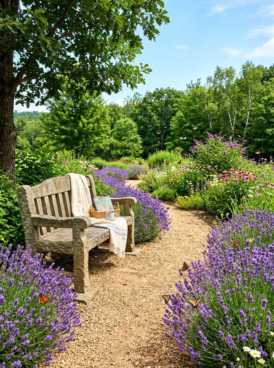 Pathside Stone Bench - 30 stone bench garden ideas