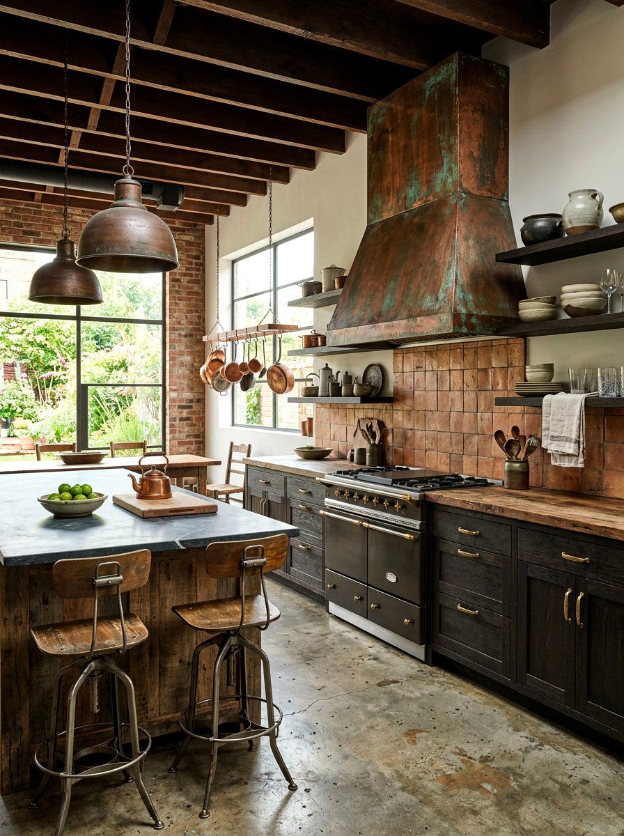 Patina metal kitchen accents - 30 wabi sabi kitchen ideas