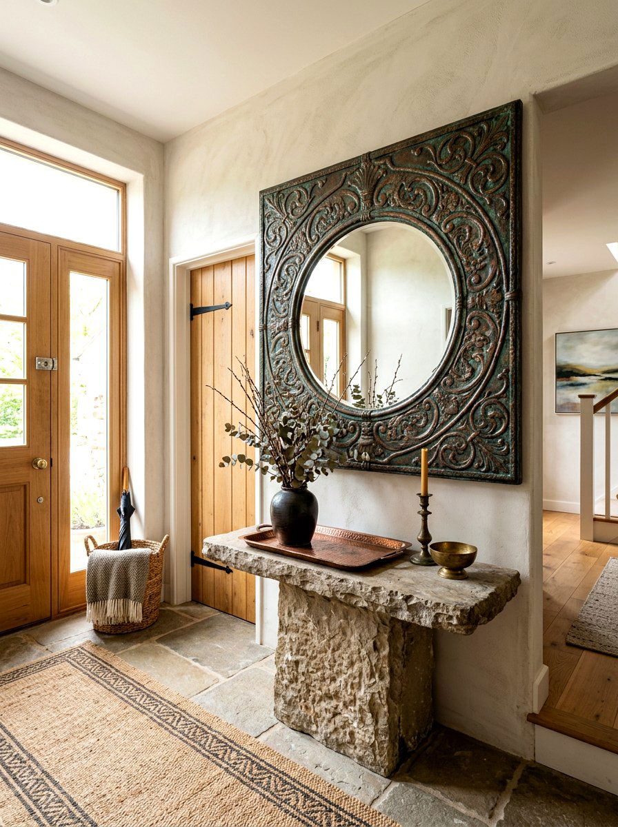 Patinated Bronze Mirror Frame - 30 antique mirror wall ideas