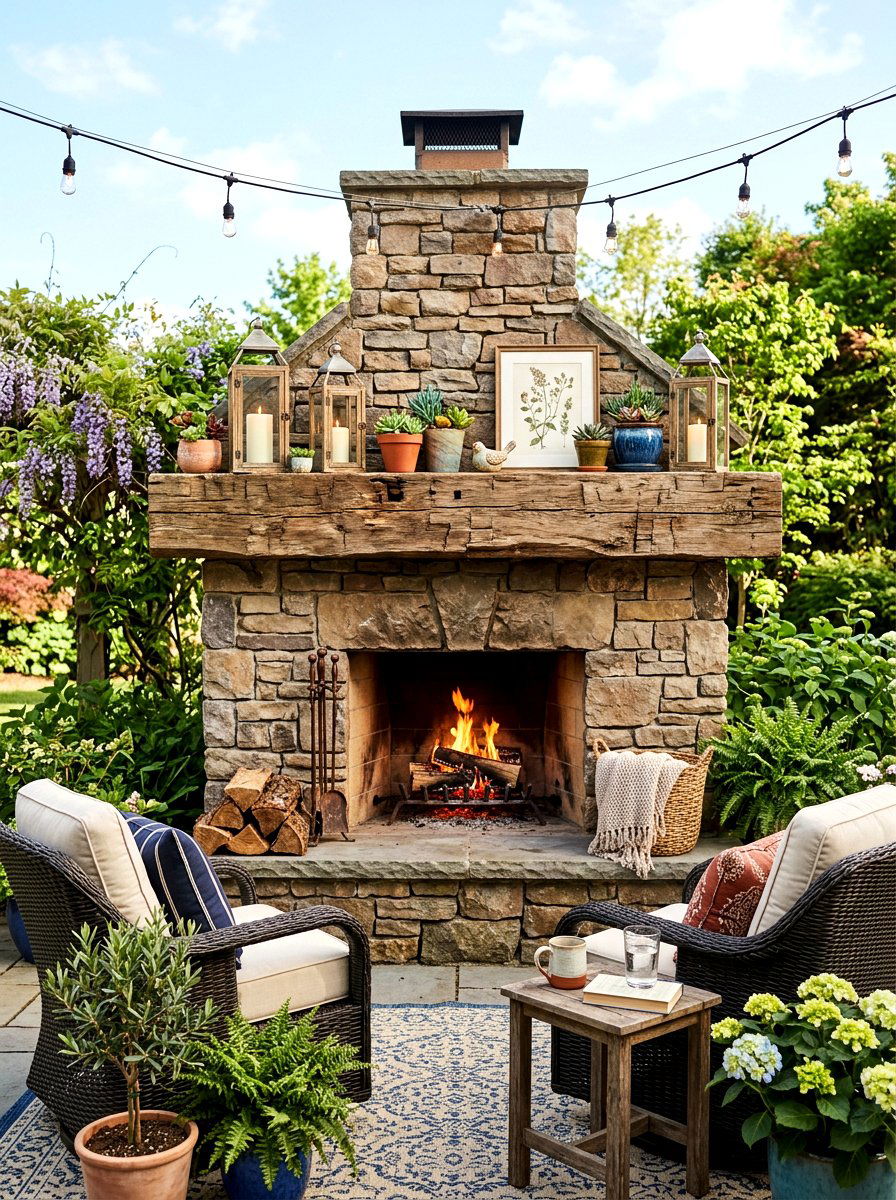 Patio Fireplace Mantel - 30 covered patio fireplace ideas