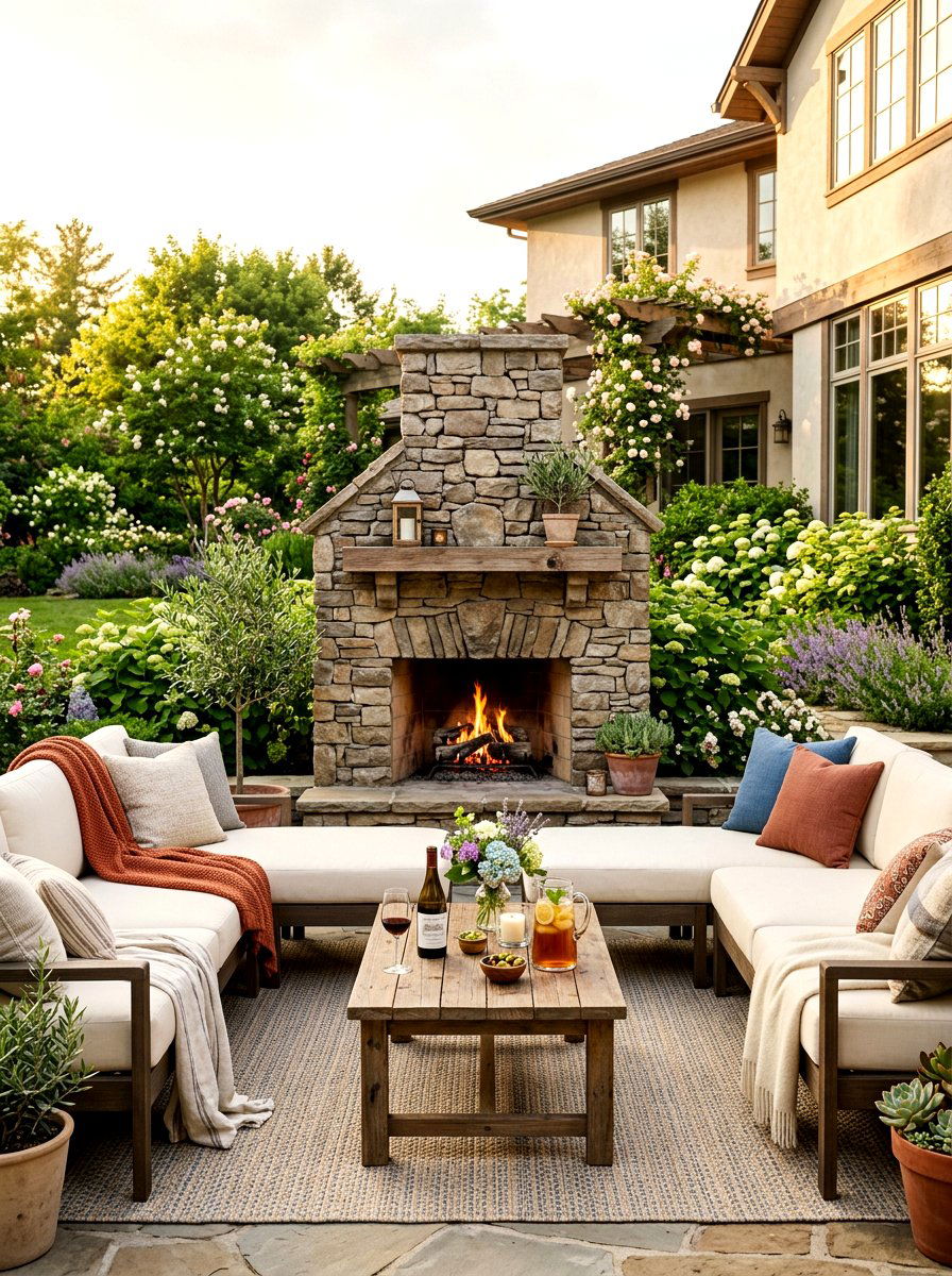 Patio Fireplace Seating - 30 covered patio fireplace ideas