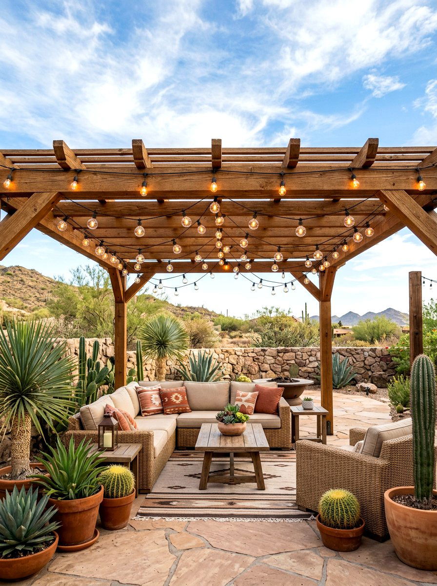 Patio String Lights - 30 southwestern backyard ideas