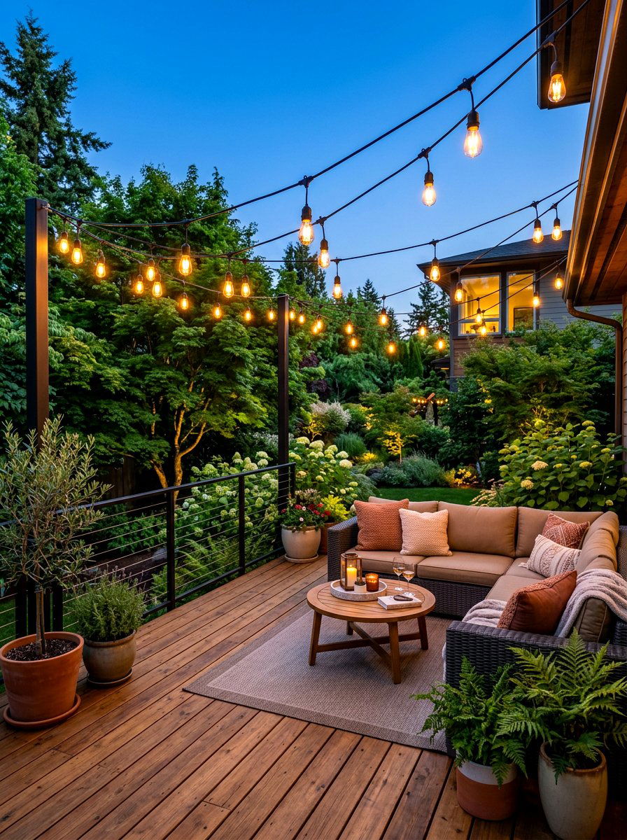 Patio String Lights - 30 outdoor garden decor ideas