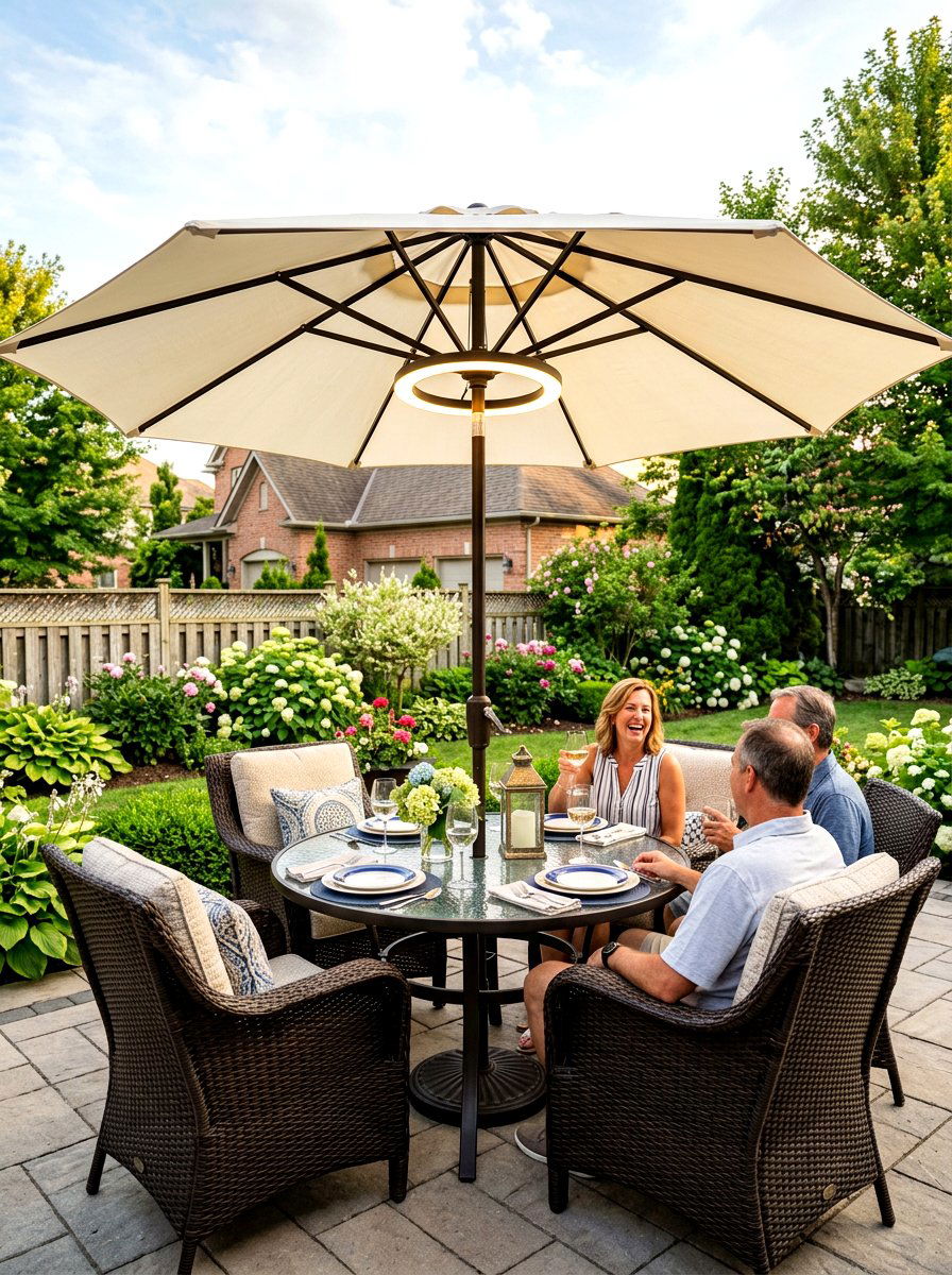 Patio Umbrella Light - 30 cozy outdoor lighting ideas